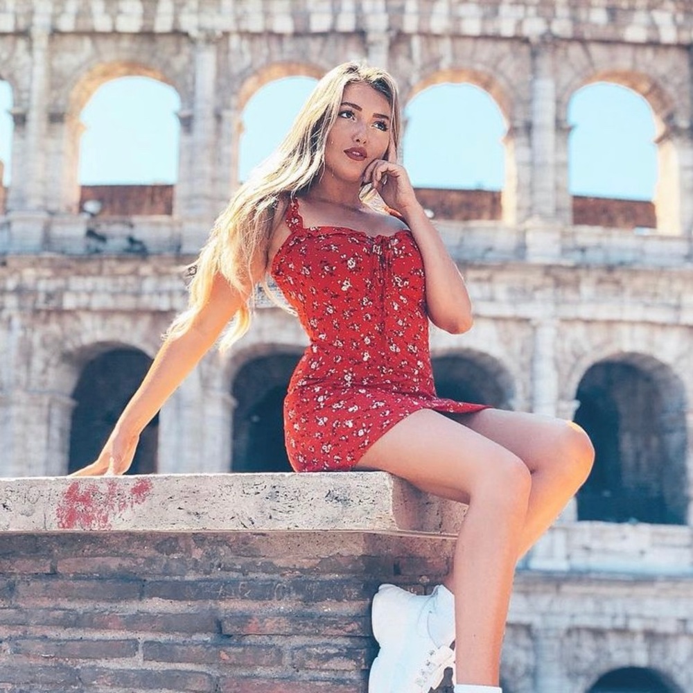 RED FLORAL PRINT FRILL DETAIL SHIFT DRESS